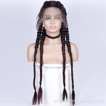 FZY Synthetic Hair Wig Glueless Braided Lace Wigs Wine Red Brown Vendor Braid Lace Wigs for Black Women Perruque Tresse